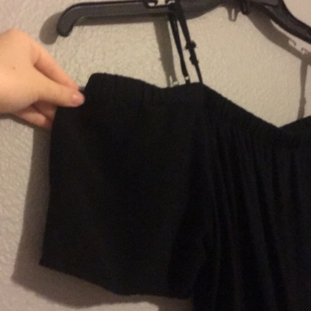 Black Off the Shoulder Blouse with Designed Bottom - Picture 3 of 4